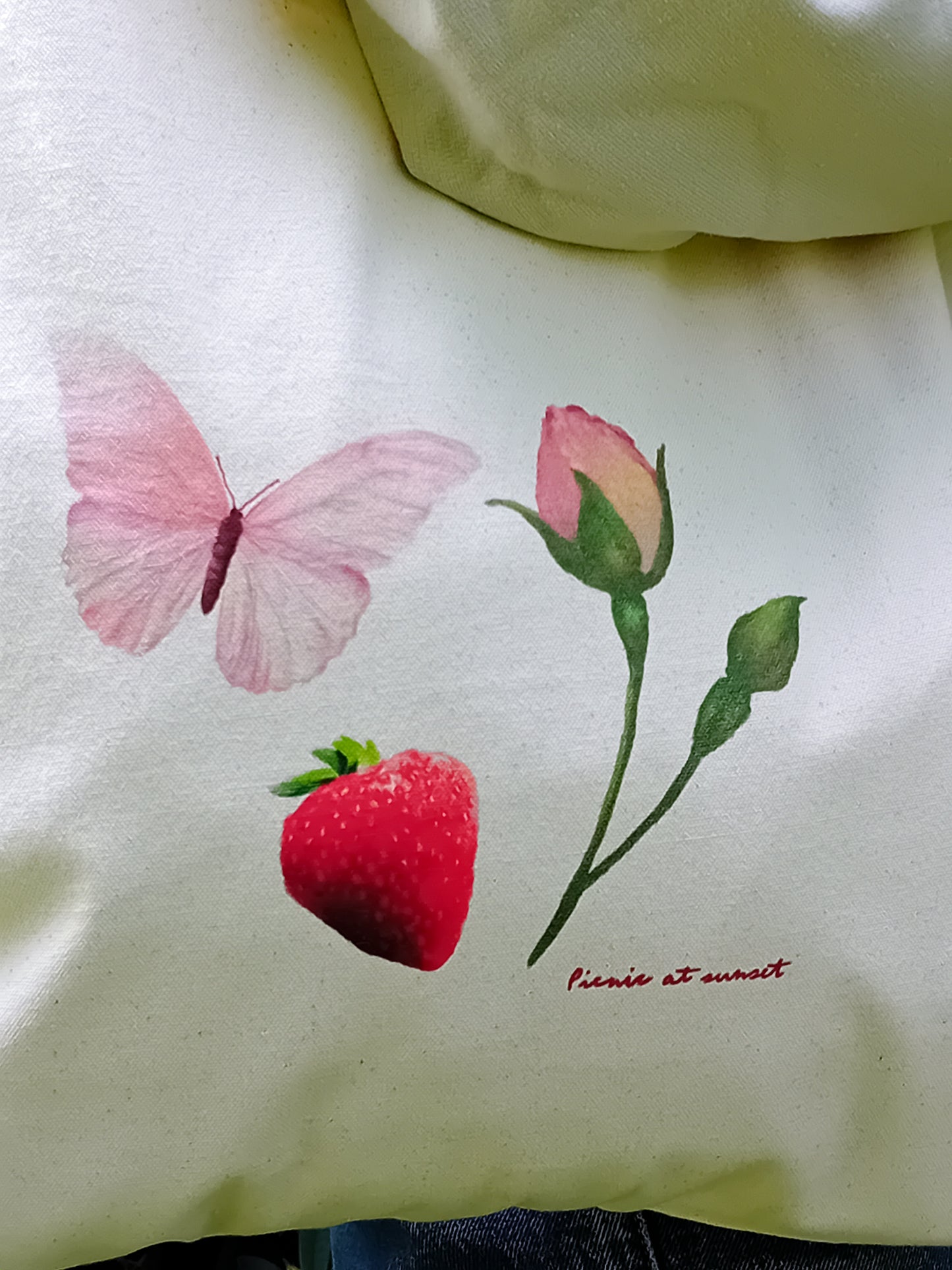 Coquette pink butterfly woman tote bag, soft girl retro rose shopper