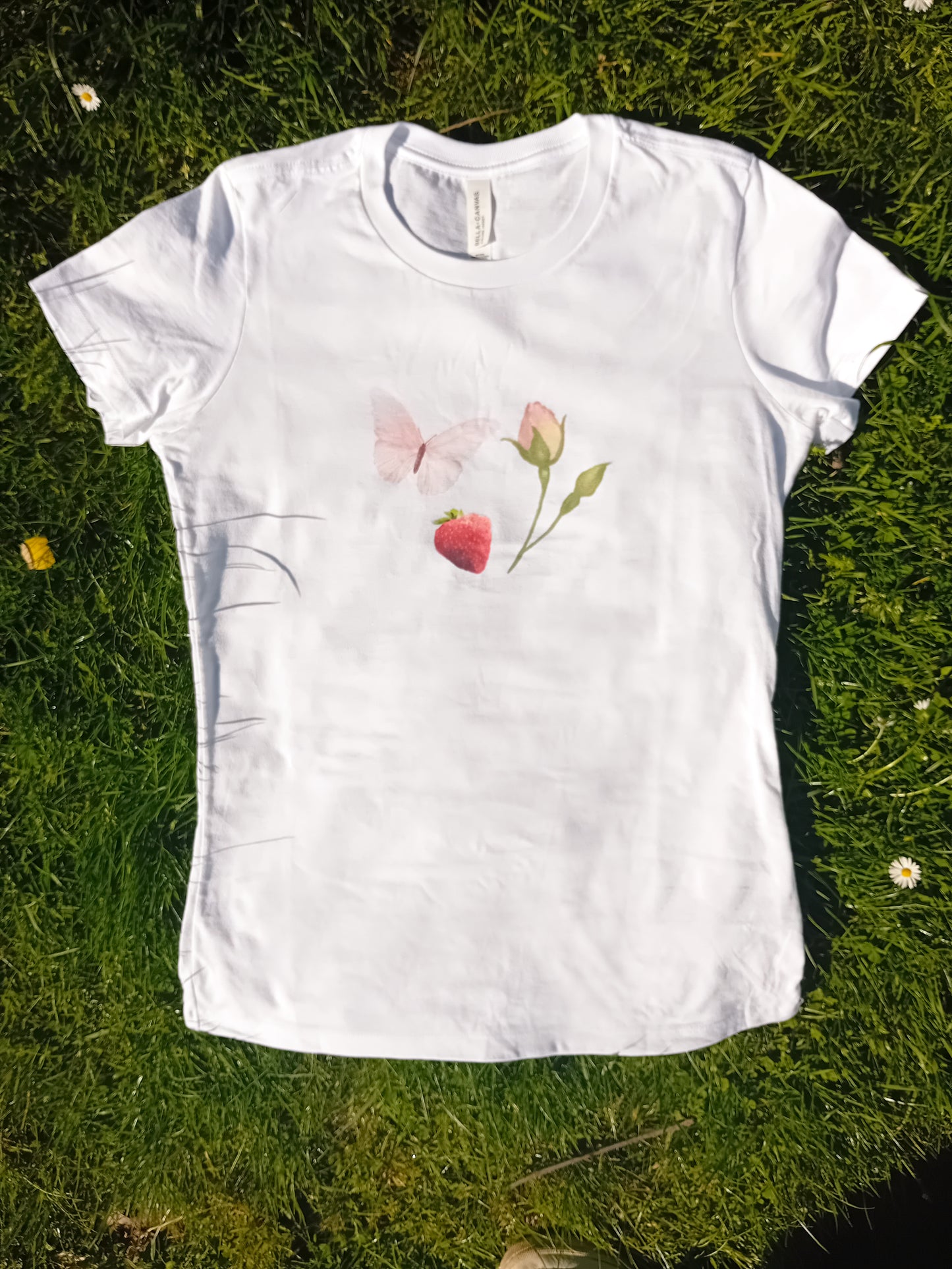 Coquette woman tee, retro butterfly strawberry rose top