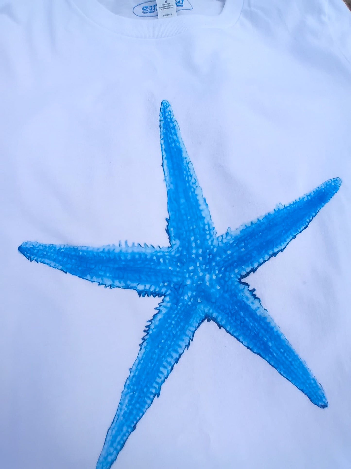 Mermaid aesthetic woman tee, blue starfish womens tops