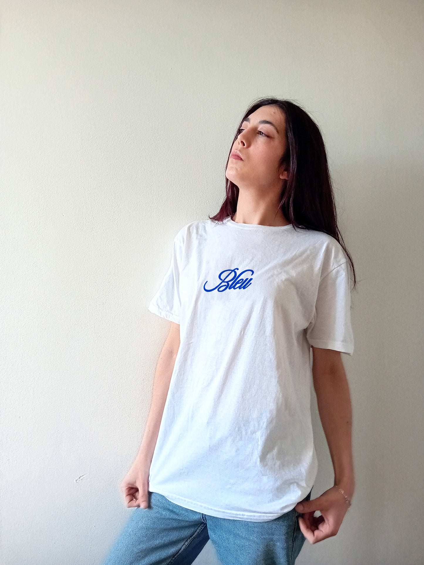 Aesthetic Blue Retro Tshirt, Artsy Bleu Oversized Baggy 90s Tshirt