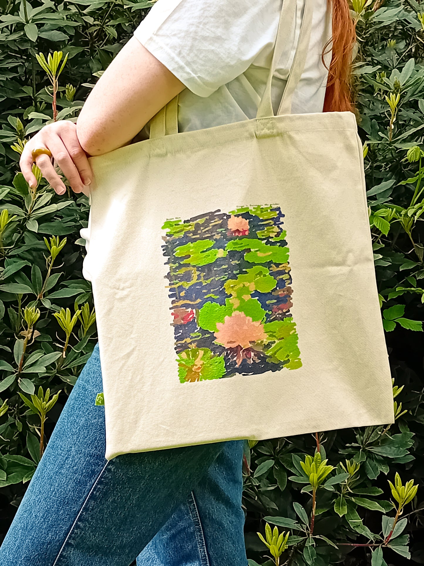 Fairy aesthetic lily pads tote bag, fall earthy trendy tote bag