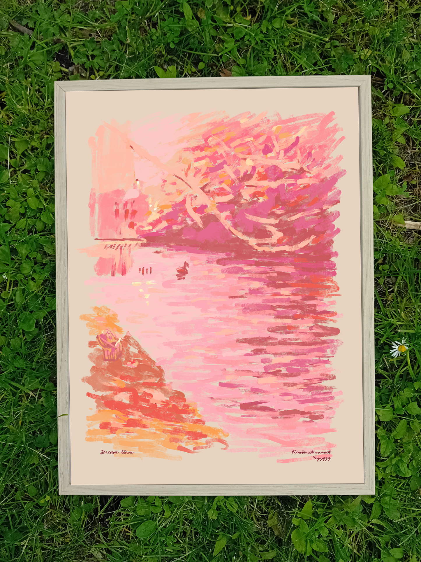 pink lake vintage art print