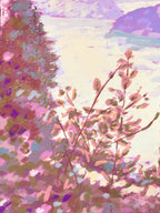 Impressionist art with pink and purple hues on a textured background, detailed close up