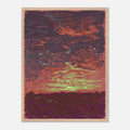 Framed impressionist artwork with a orange sky landscape.
