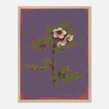 Framed artwork of a floral design on a purple background