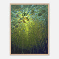 Framed artwork of a lotus pond with green and blue colors