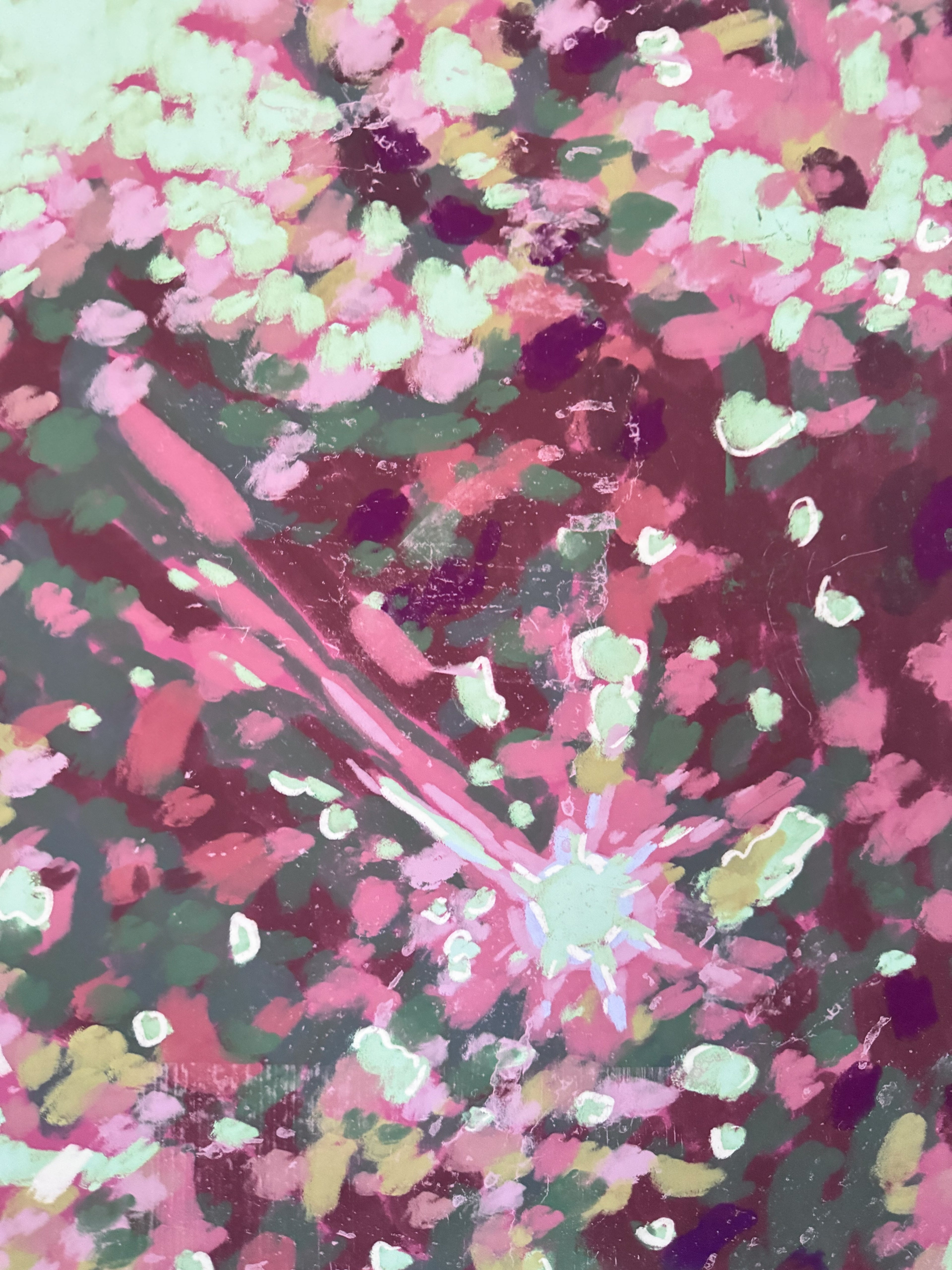 Art print of a colorful impressionist tree  and sunlight, detailed close up