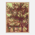 Framed artwork of a tree with a colorful abstract design on a white background