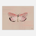 Impressionistic art print of a pink butterfly with beige textured background unframed