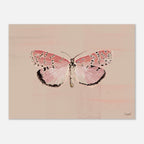 Impressionistic art print of a pink butterfly with beige textured background unframed
