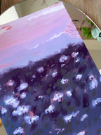 Impressionistic art print of a purple floral field detailed close up