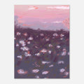 Art print of a field with flowers and a pink sky
