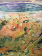 Colorful abstract painting with flowers in a tea cup