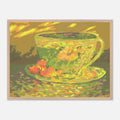 Framed painting of a teacup with a colorful abstract design