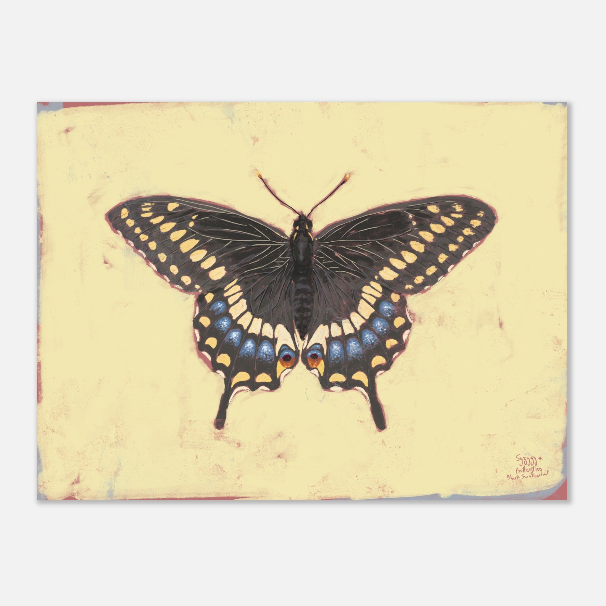 Butterfly illustration on a textured yellow background