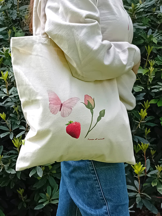 Coquette pink butterfly woman tote bag, soft girl retro rose shopper