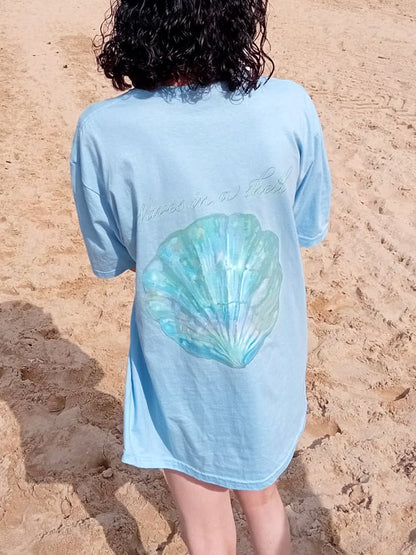 Mermaid aesthetic pearl shell woman T-shirt, oversized womens trendy clam tee
