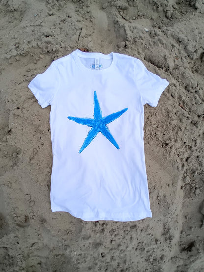 Mermaid aesthetic woman tee, blue starfish womens tops