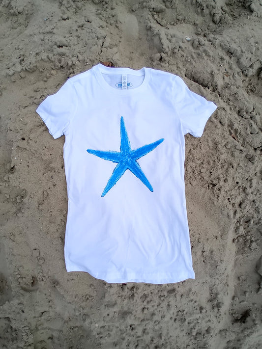 Mermaid aesthetic woman tee, blue starfish womens tops