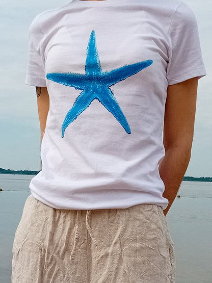 Mermaid aesthetic woman tee, blue starfish womens tops