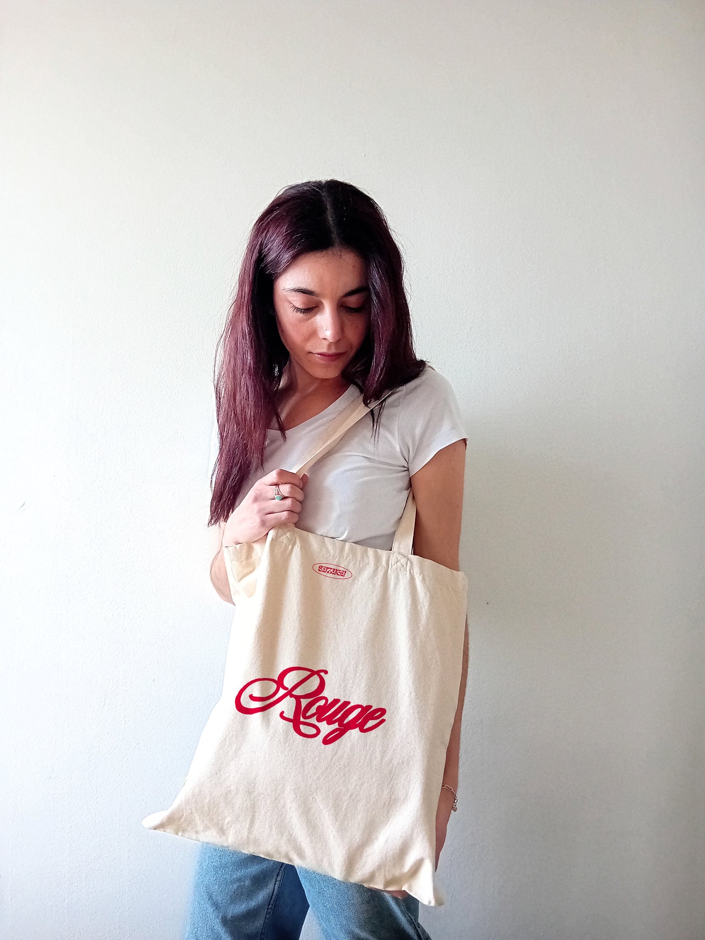 Aesthetic red woman tote bag, Minimalist Coquette Vibes shopper