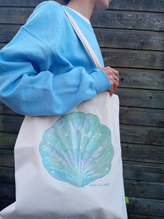 Mermaid aesthetic shell tote, pearl shell women trendy tote bag
