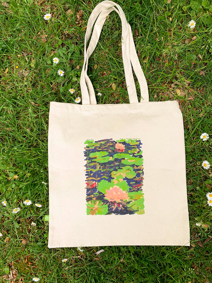 Fairy aesthetic lily pads tote bag, fall earthy trendy tote bag