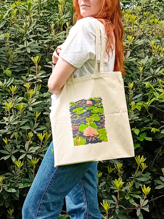 Fairy aesthetic lily pads tote bag, fall earthy trendy tote bag