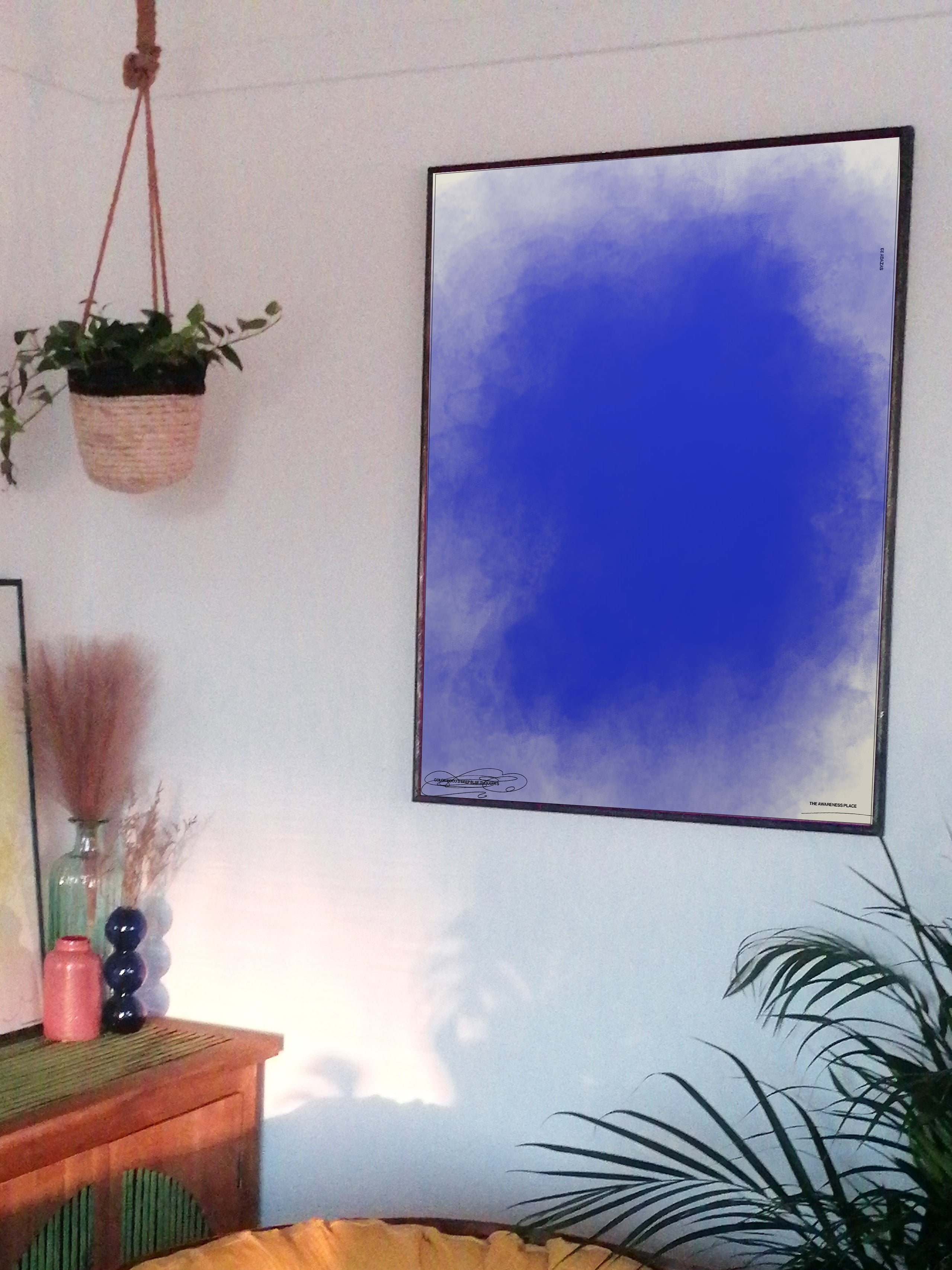 Dark blue gradient retro art print decor