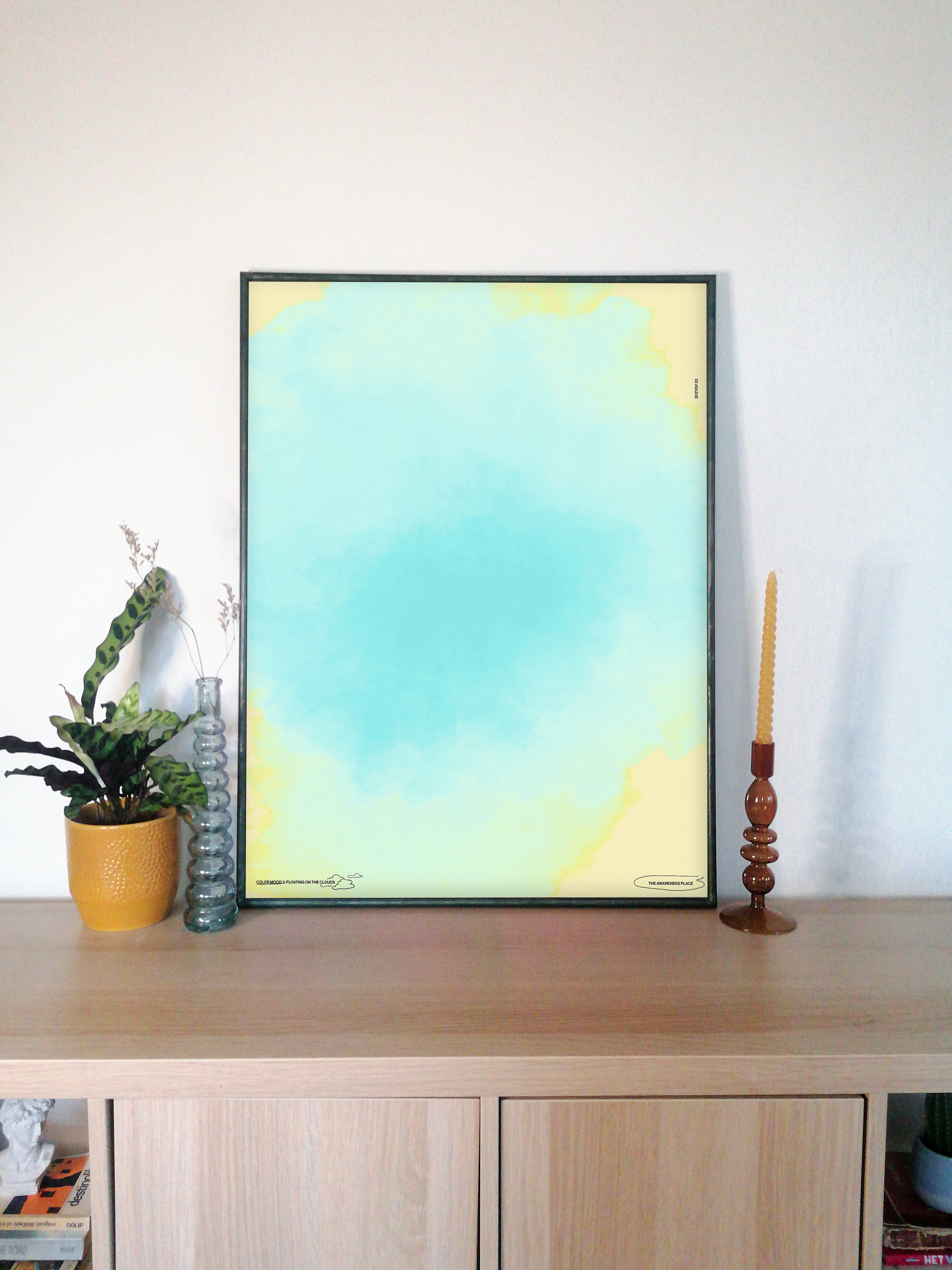 blue gradient retro wall art print