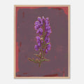 Framed artwork of a purple flower on a textured purple background