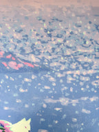 Abstract art with a blend of blue, pink, and white colors.