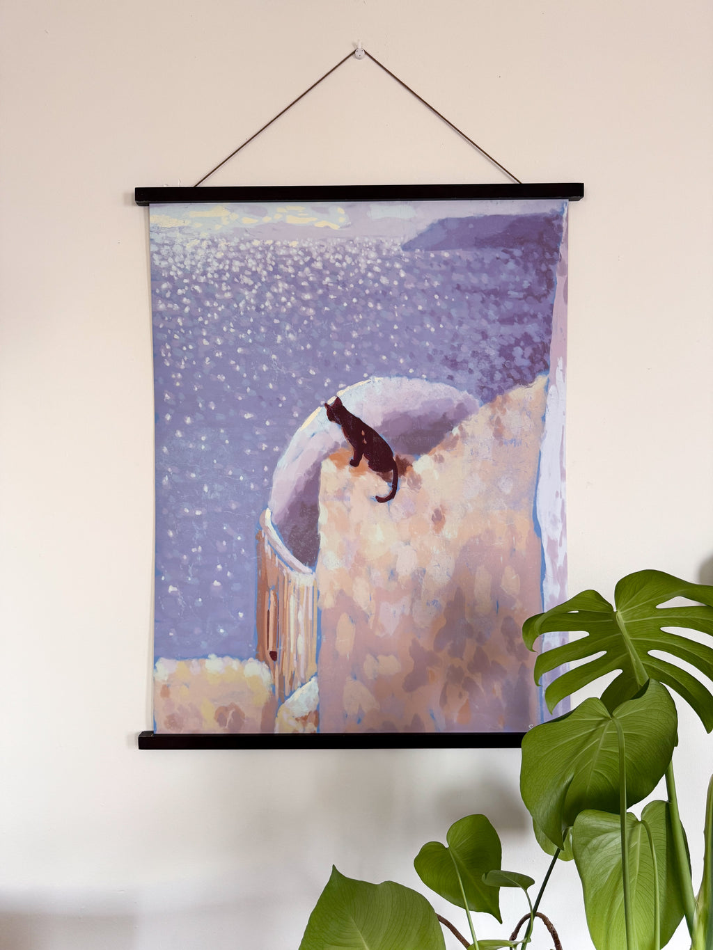 art print with hanger cat on the roof