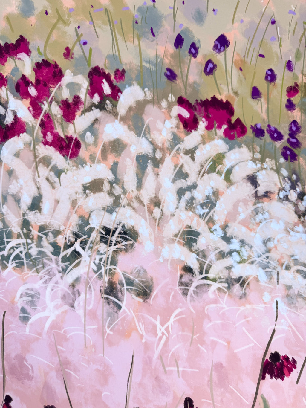 Artistic depiction of flowers with a focus on white and purple tones.