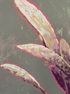 Floral sage artwork with pink leaves detailed close up.